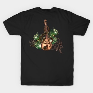 Music, Violin with clef, flowers and birds T-Shirt